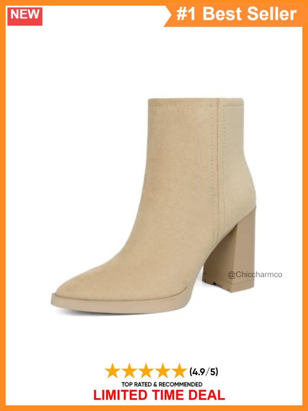 Faux Suede Ankle Boots Pointed Toe Chunky Block Heel Booties Women